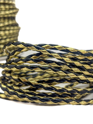 Cordão couro trançado 4 mm 10 mm - preto com dourado
