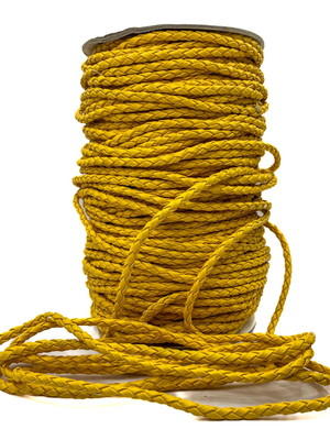 Cordão couro trançado 4 mm 10 mm - amarelo