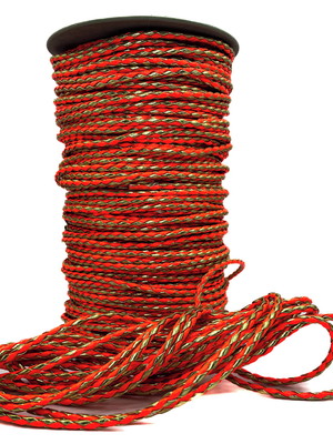 Cordão couro trançado 4 mm 10 mm - laranja com dourado