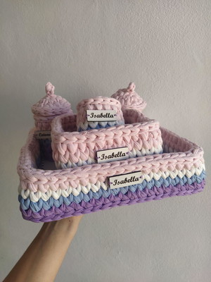 Kit higiene roxo rosa azul branco rosefio de malha 5 peças