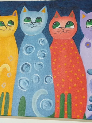 Tela de gatos pintado em tinta acrílica