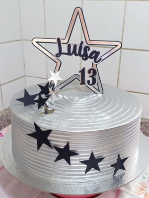 Topo de bolo - preto e prata - estrela