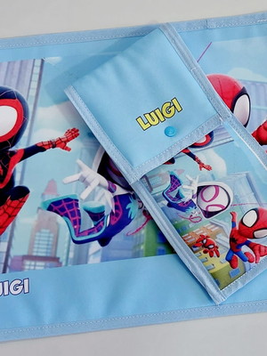 Porta talher + jogo americano impermeável spidey