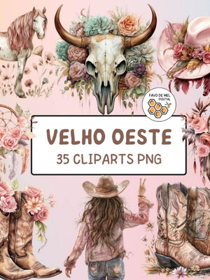 Kit digital velho oeste country cowgirl aquarela premium