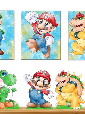 Super mario kit festa display com quadro para painel