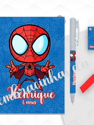 Bloquinho grande com caneta homem aranha personalizada