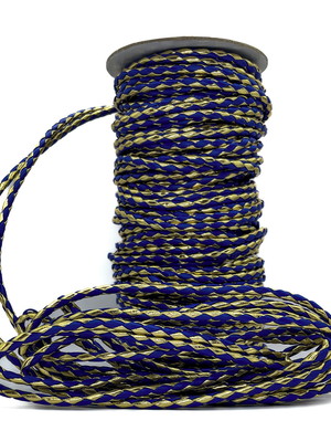 Cordão couro trançado 5 mm 10 mm - azul marinho com dourado