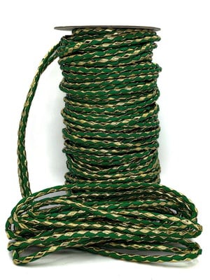 Cordão couro trançado 5 mm 10 mm -verde com dourado
