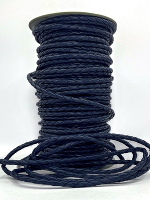 Cordão couro trançado 6 mm 10 mm - azul marinho