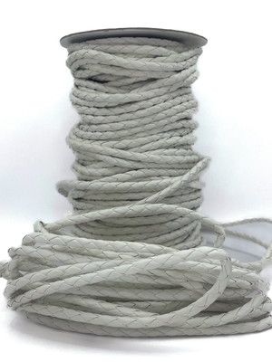 Cordão couro trançado 6 mm 10 mm - branco