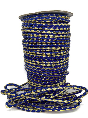 Cordão couro trançado 6 mm 10 mm - azul com dourado