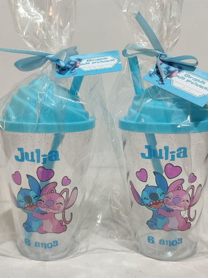 Copo twister 300ml personalizado stitch com tag e embalagem
