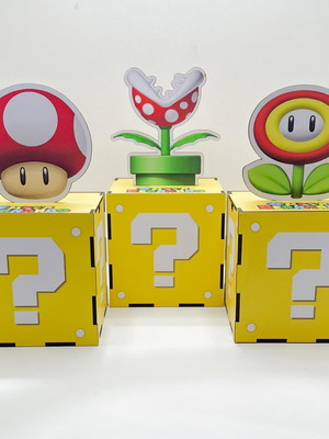Cubo porta treco com aplique mário bros em mdf