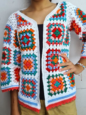 Blusa colorida de crochê casaco colorido