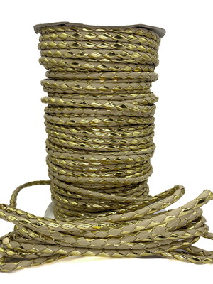 Cordão couro trançado 6 mm 10 mm - natural com dourado