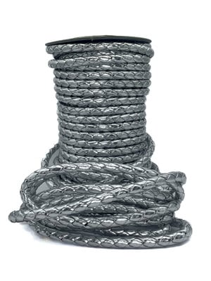 Cordão couro trançado 6 mm 10 mm - prata metalizado