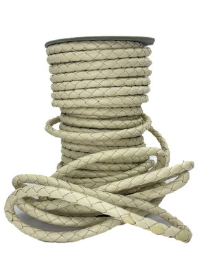Cordão couro trançado 6 mm 10 mm - marfim