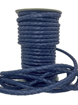 Cordão couro trançado 6 mm 10 mm - azul marinho