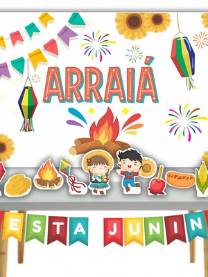Kit festa junina arraiá completo display banner e bandeiras