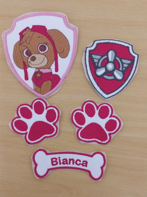 Kit 05 patch bordados termocolantes patrulha canina/skye
