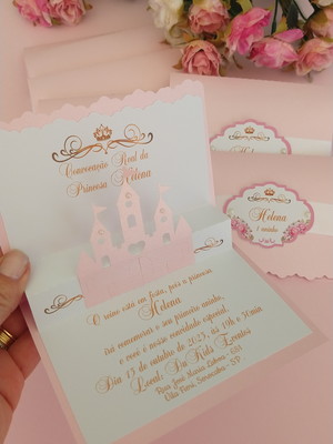 Convite 3d castelo princesa (60 un)