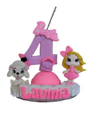 Vela em biscuit barbie com boneca e nome personalizado