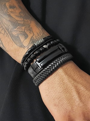 Pulseiras masculinas de couro kit c/04