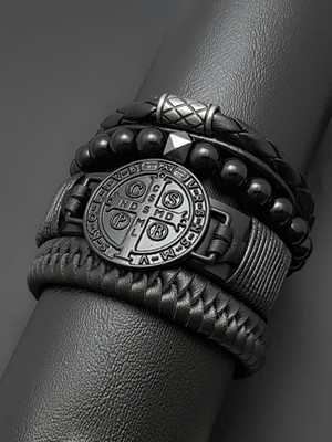Pulseiras masculinas de couro medalha são bento kit c/04