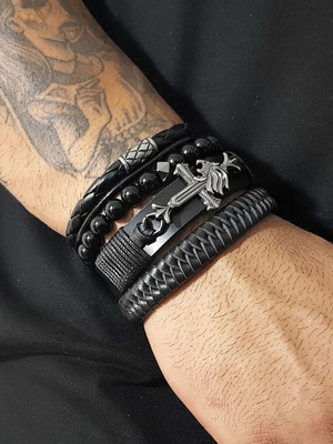 Pulseiras masculinas de couro leão de judá kit c/04