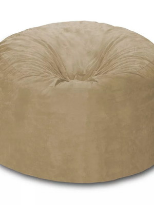 Puff redondo 80x20 em suede bege com enchimento
