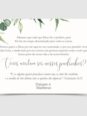Convite padrinhos para caixa - tampa arte digital