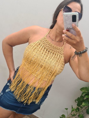 Cropped de crochê top com franja