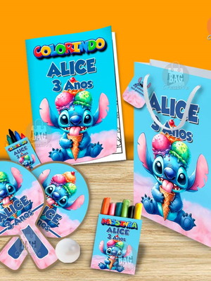 Kit completo sacolinha personalizado stitch sorvete
