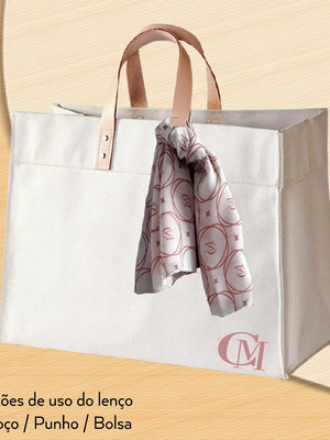 Sacola 40x33x18-nylon c/alças couro+lenço personaliz.