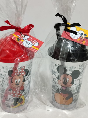 Copo twister 300ml personalizado minnie com tag e embalagem