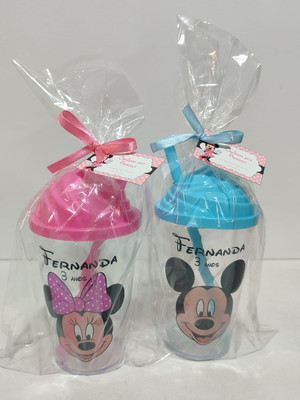 Copo twister 300ml personalizado minnie com tag e embalagem