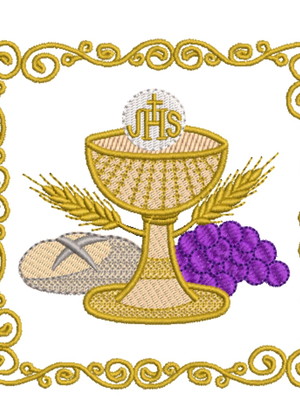 Matriz de bordado alfaia pão cálice uva trigo cód 01058