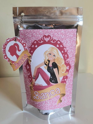 Saquinho metalizado com tag barbie