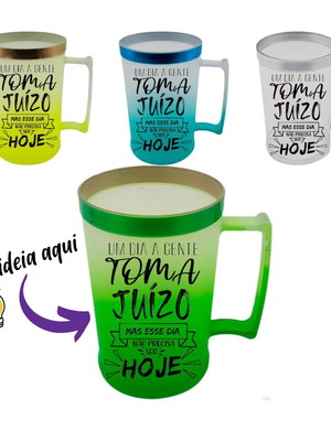 Caneca chopp de acrílico jateada com borda metalizada