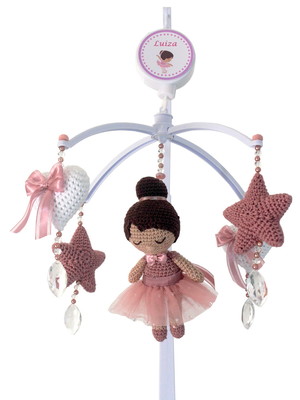 Móbile musical p/ berço bailarina amigurumi rosê