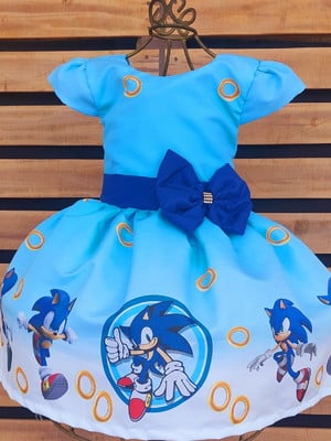 Vestido sonic azul tamanhos 4 ou 6 anos