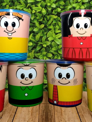Kit com 15 latas tipo ninho turma da monica com massinha