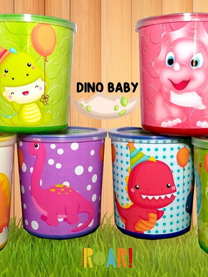 Kit com 15 latas tipo ninho dinossauros baby com massinha