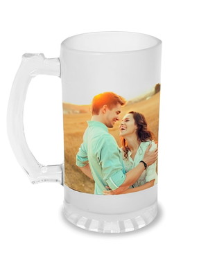 Caneca chopp de vidro jateado personalizada com sua arte