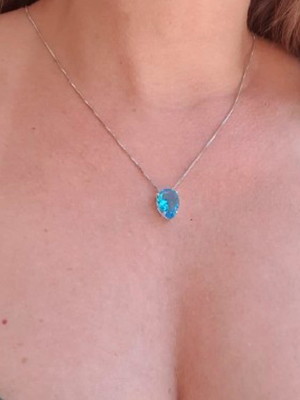 Choker colar pingente azul banhado na prata