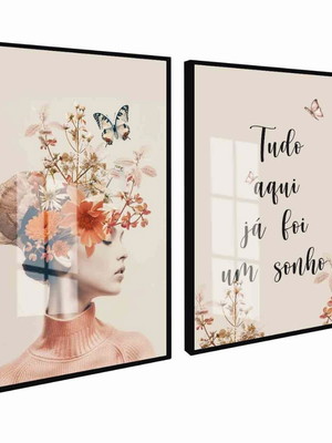 Kit 2 quadros abstrato flores mulheres floridas luxo