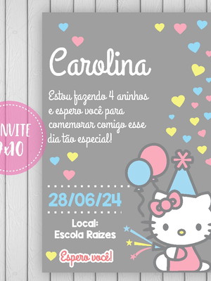 Convite hello kitty impresso