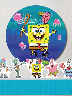 Kit painel de festa redondo e display mdf bob esponja