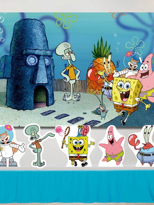 Painel de festa 1,50x1,00m e kit totem mdf bob esponja