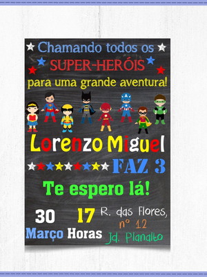 Chalkboard - convite digital - super heróis